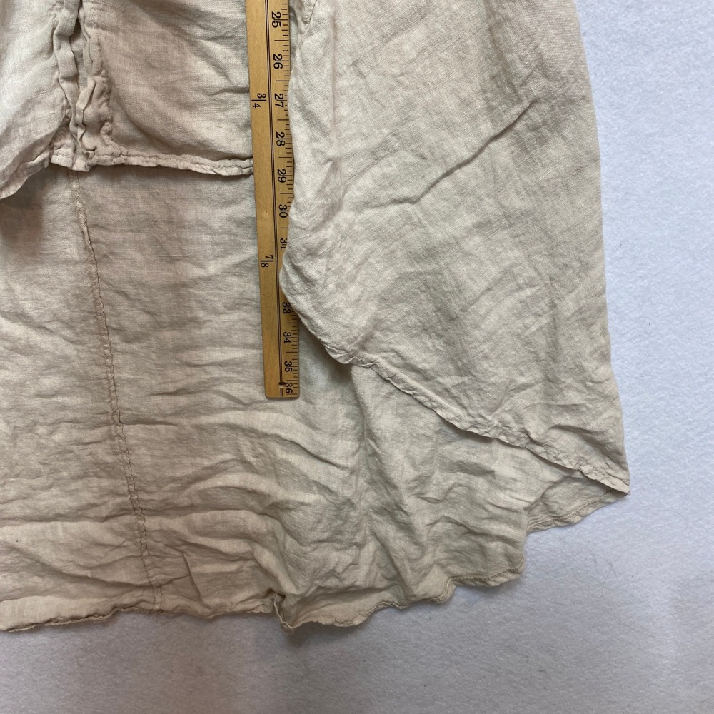 Linen Tunic Dress Womens One Size Beige High Low Roll Tab Sleeve Made in Italy - Picture 3 of 8